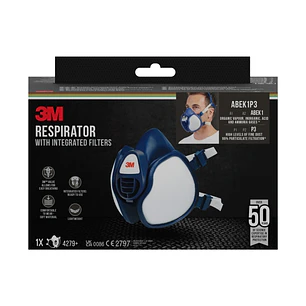 3M Mascarilla de Media Cara - Filtros Integrados - Proteccion Combinada - Reutilizable - Color Azul/Blanco