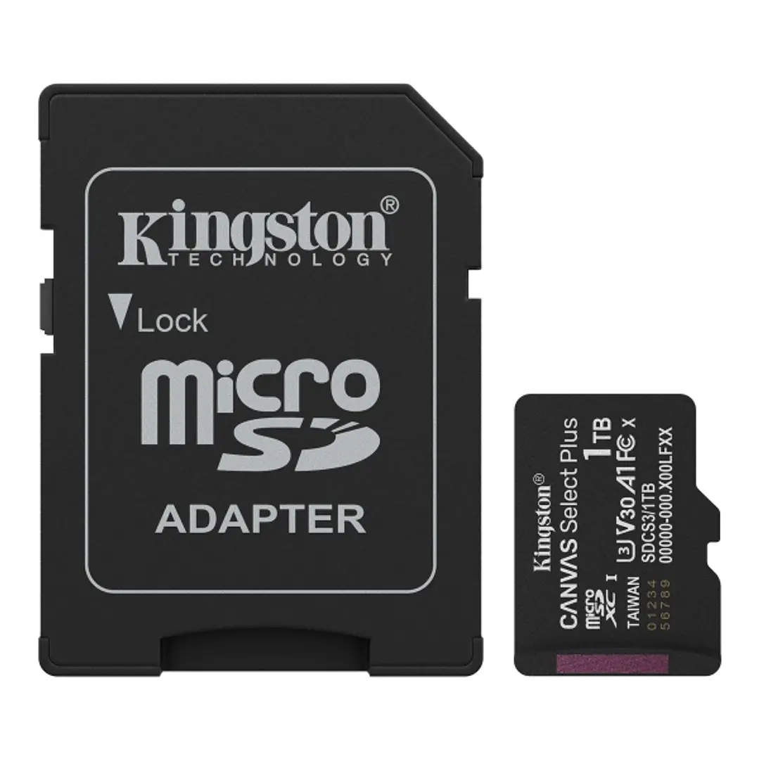 Kingston Tarjeta Micro SDXC 1TB Clase 10 150MB/s Canvas Select Plus + Adaptador SD 1
