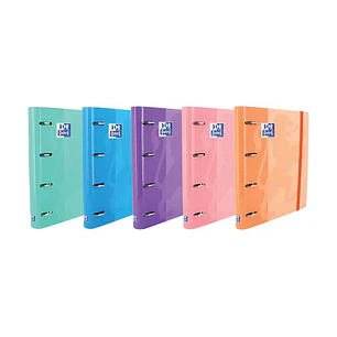 Oxford Europeanbinder Classic Carpeta de 4 Anillas Formato A4+ con Recambio Cuadriculado 5x5mm y 4 Taladros - Cierre con Goma Elastica - Colores Surti