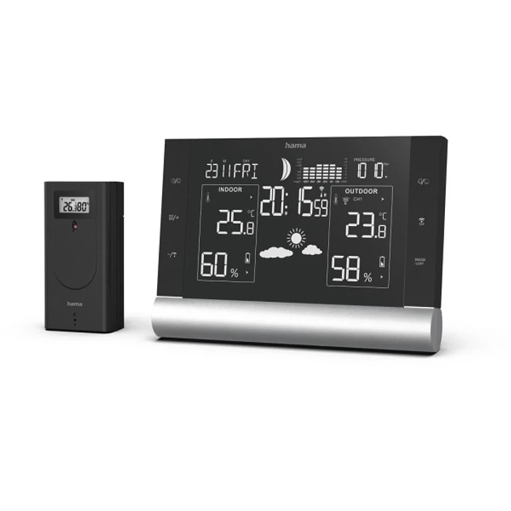 Hama Black Line Plus Estacion Meteorologica - Reloj - Prevision Meteorologica - Sensor Exterior - Radiofrecuencia - Termometro - Higrometro - 17.5x2.2 1
