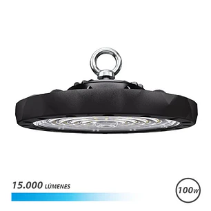 Elbat Lampara LED UFO de Techo - Potencia: 100W - Lumenes: 15000 - Luz Fria: 6500K - Ac 100-240V - Diametro: 24,9cm - Angulo ajustable - Color Negro