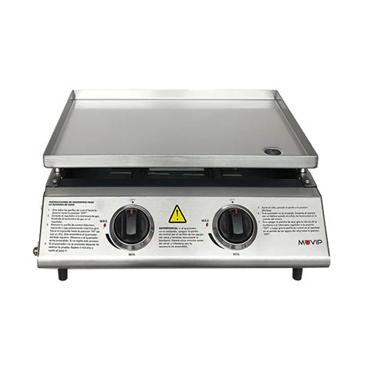 Muvip Plancha de Asar de Gas - 2 Quemadores - Panel de Control y Plancha de Acero - Bandeja Recoge Grasas - Llama Regulable - Superficie Antiadherente 1