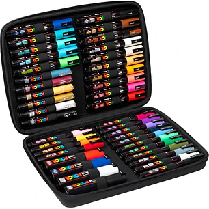 Posca Maletin Premium con 40 Marcadores de Pintura - Surtido en Color y Trazo - Punta de Poliester - Tinta Pigmentada Base Agua - Resistente a la Luz 