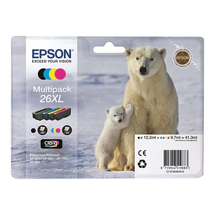 Epson T2636 (26XL) Pack de 4 Cartuchos de Tinta Originales - C13T26364010