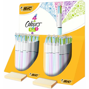 Bic 4 Colours Fun Expositor con 40 Boligrafos de Bola Retractil - Punta Media de 1.0mm - Tinta con Base de Aceite - Tinta de Colores: Rosa, Morado, Tu
