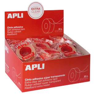 Apli Cinta Adhesiva Extra Clear 19mm x 33m - Resistente al Agua y a la Intemperie - Facil de Cortar con las Manos - Transparente Transparente