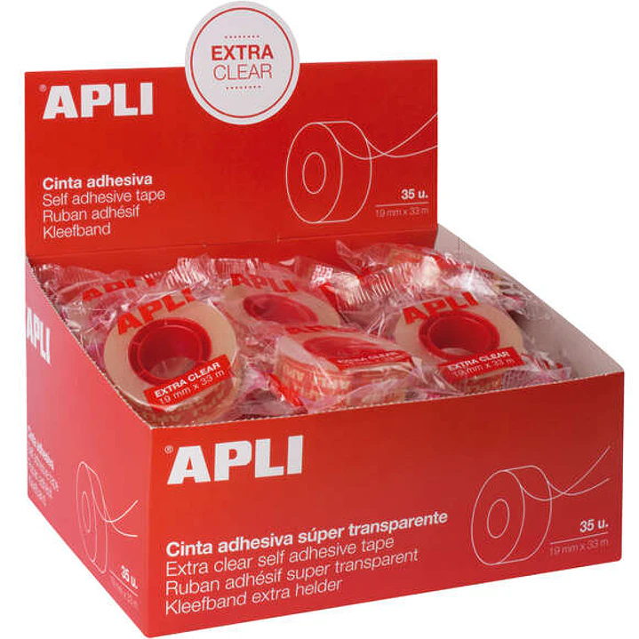 Apli Cinta Adhesiva Extra Clear 19mm x 33m - Resistente al Agua y a la Intemperie - Facil de Cortar con las Manos - Transparente Transparente 1