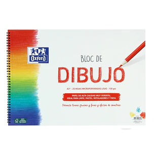 Oxford Dibujo Escolar Bloc Espiral A3+ - Tapa Blanda/Contratapa Rigida - 20 Hojas 130gr Liso