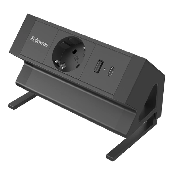Fellowes Regleta de Sobremesa de 1 Toma - USB-A - USB-C - Cable 2m - Abrazadera para Escritorios de 10 a 45mm - 8.75x15.44x9.7cm - Color Negro 1