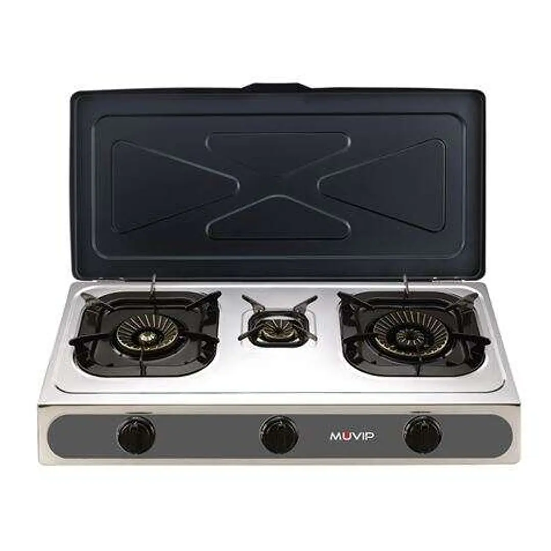 Muvip Parrilla de Acero Inoxidable - Quemador de Hierro Fundido - Quemadores desmontables - Base Antideslizante - Dimensiones: 71X37X12.3 cm - Color P 1