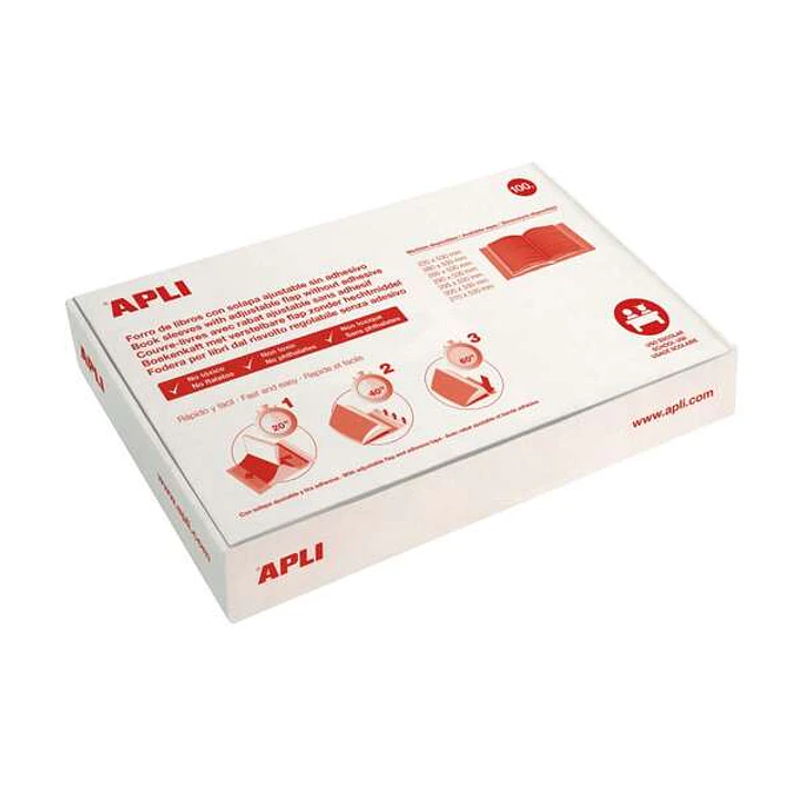 Apli Caja de 100 Forros para Libros 300mm PVC 130 micras - Solapa Autoajustable - Facil Forrado en 3 Pasos - Transparente 1