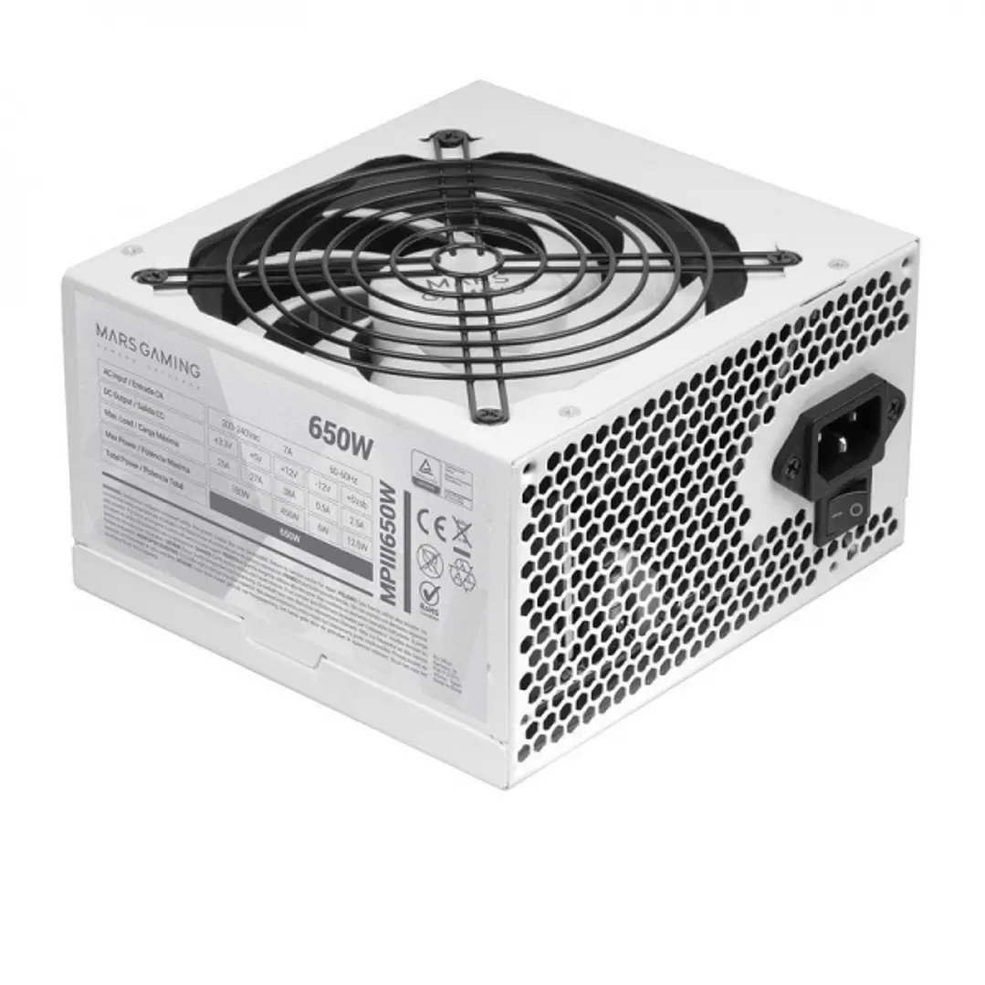 Mars Gaming MPIII650 Fuente de Alimentacion - Tecnologia AI-RPM Silenciosa - 99% Eficiencia DIGITAL APFC - Cables Planos Extra Largos - Certificacion  1