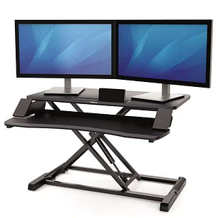 Fellowes Sit-Stand Corsivo Estación de Trabajo - Sistema de Muelle a Gas - Amplia Plataforma Superior - Plataforma Inferior para Raton y Teclado - Col