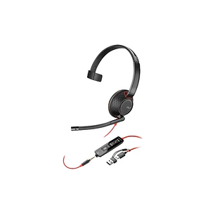HP Poly Blackwire 5210 Auricular Monoaural con Microfono - Cancelacion de Ruido - Diadema Metalica Acolchada - Almohadillas de Piel Sintetica - Contro