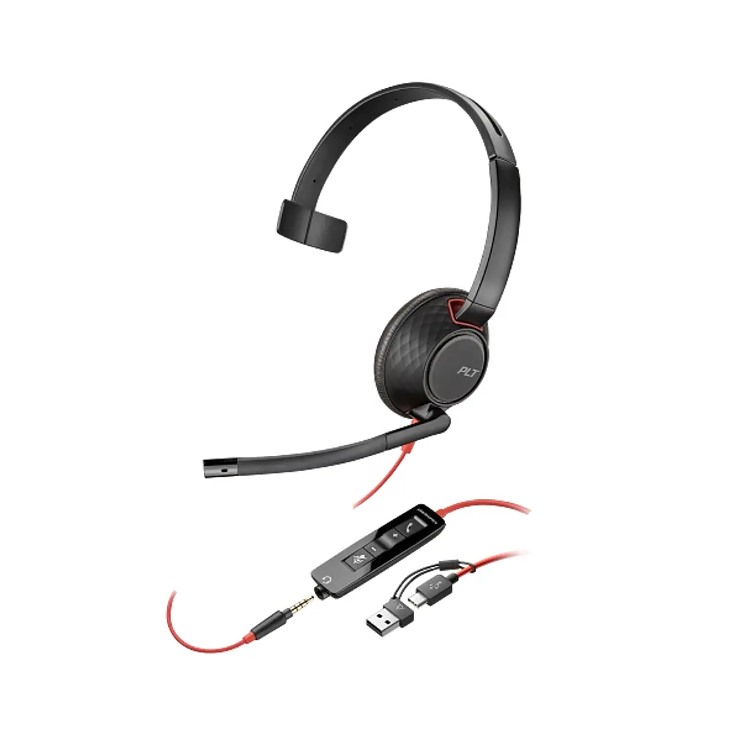 HP Poly Blackwire 5210 Auricular Monoaural con Microfono - Cancelacion de Ruido - Diadema Metalica Acolchada - Almohadillas de Piel Sintetica - Contro 1