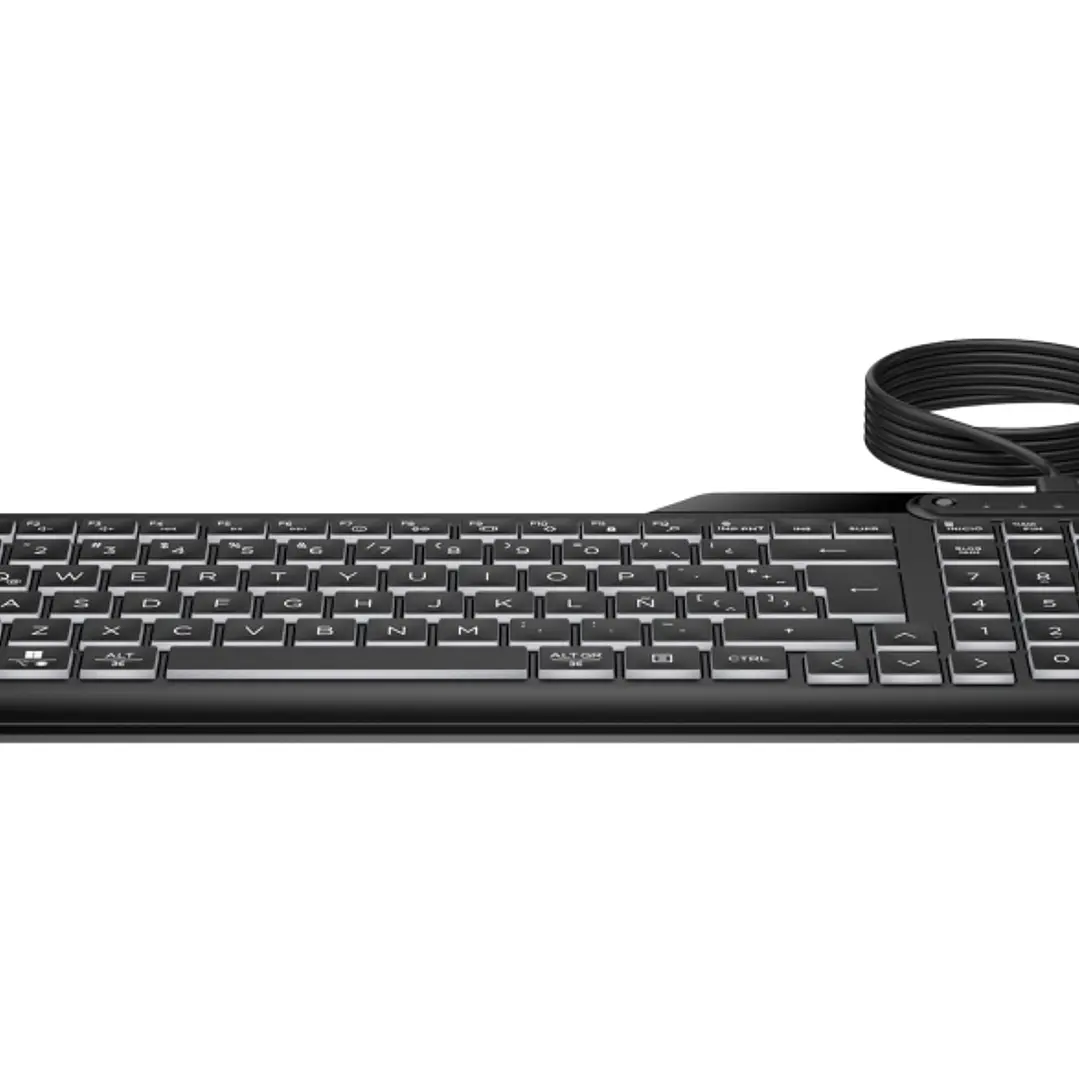 HP 405 Teclado USB Retroiluminado - 12 Teclas Programables - Retroiluminacion LED Blanca con 3 Niveles - Teclas Silenciosas de Perfil Bajo - Inclinaci 1