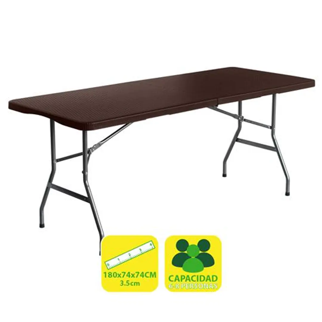 Sungarden Mesa de Resina Plegable Efecto Ratan 180x74x74cm 3.5cm - Color Marron 1