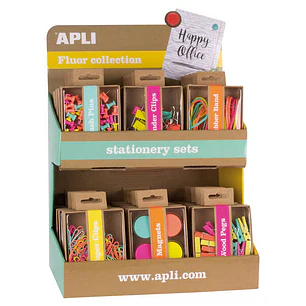 Apli Fluor Collection Expositor de Productos Basicos - Colores Surtidos Fluor - Diseño Moderno - Incluye Push Pins, Gomas Elasticas, Pinzas Abatibles,