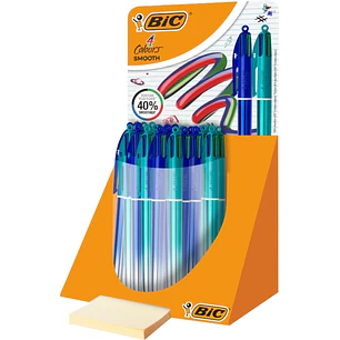 Bic 4 Colours Smooth Gradient Expositor de 30 Boligrafos de Bola Retractil - Punta Media de 1.0mm - Escritura un 40% mas Suave - 4 Colores