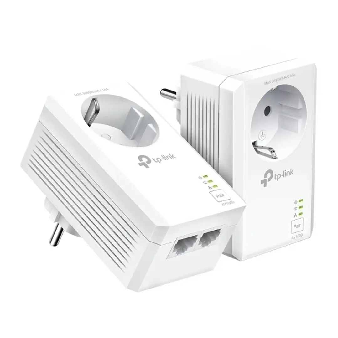 TP-Link TL-PA7027P KIT Pack de 2 Adaptadores Powerline - Velocidad hasta 1Gbps - Cobertura hasta 300m - Toma de Corriente Integrada - 2 Puertos Ethern 1