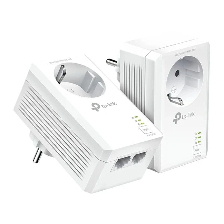 TP-Link TL-PA7027P KIT Pack de 2 Adaptadores Powerline - Velocidad hasta 1Gbps - Cobertura hasta 300m - Toma de Corriente Integrada - 2 Puertos Ethern 1