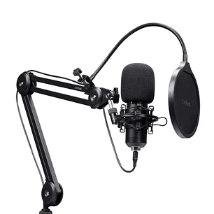Trust GXT 270 Emita II+ Microfono de Estudio - Cable USB 2.5m - Filtro Antipop de Rejilla - Brazo Ajustable - Filtro Antiviento - 42x42x162mm - Color 