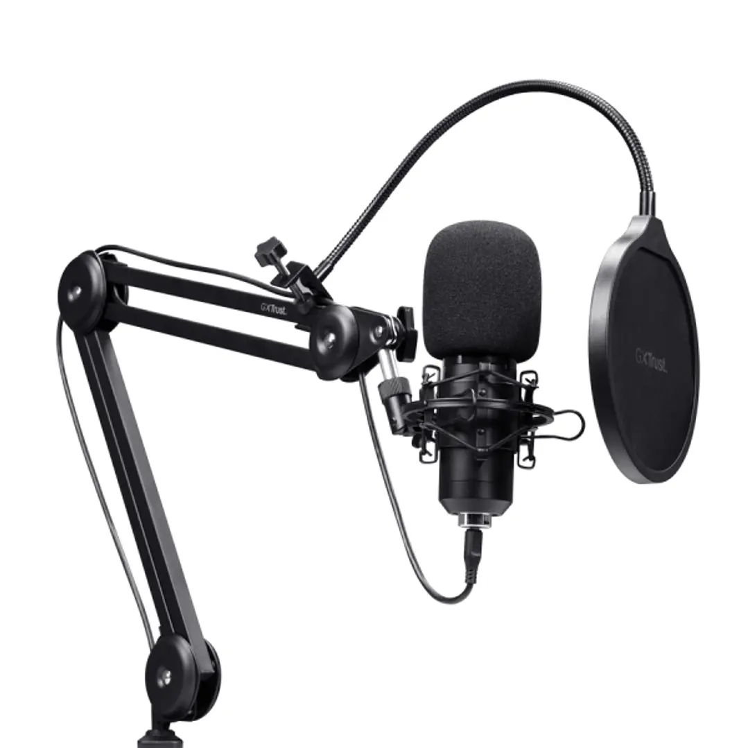 Trust GXT 270 Emita II+ Microfono de Estudio - Cable USB 2.5m - Filtro Antipop de Rejilla - Brazo Ajustable - Filtro Antiviento - 42x42x162mm - Color  1