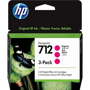 HP 712 Magenta Pack de 3 Cartuchos de Tinta Originales - 3ED78A
