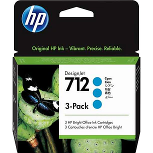 HP 712 Cyan Pack de 3 Cartuchos de Tinta Originales - 3ED77A