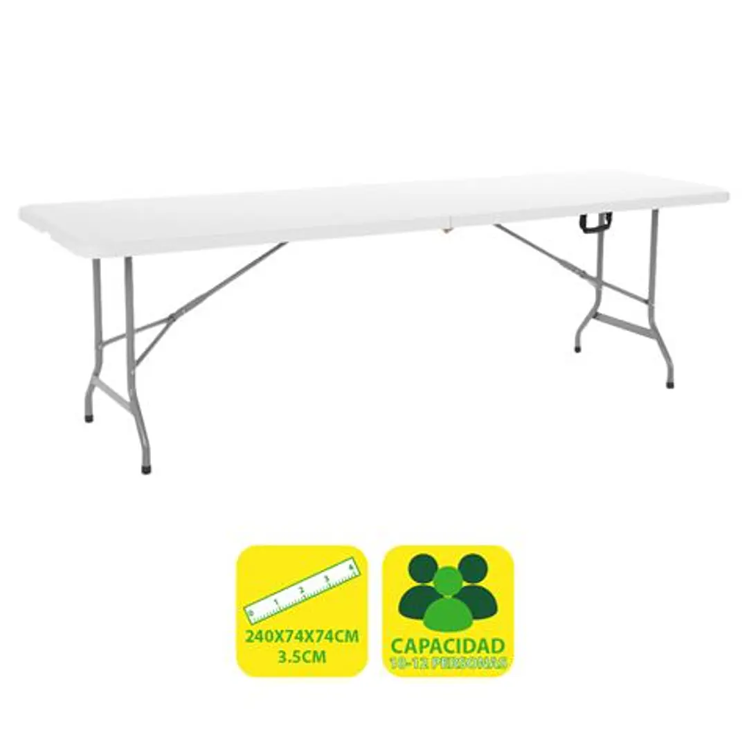 Sungarden Mesa de Resina Plegable 240x74x74cm 3.5cm - Color Blanco 1
