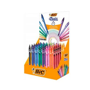 Bic Gel-Ocity Quick Dry Expositor de 48 Boligrafos Retractiles - Grip de Goma - Punta Media de 0.7mm - Secado Ultra Rapido - No Mancha el Papel - Colo
