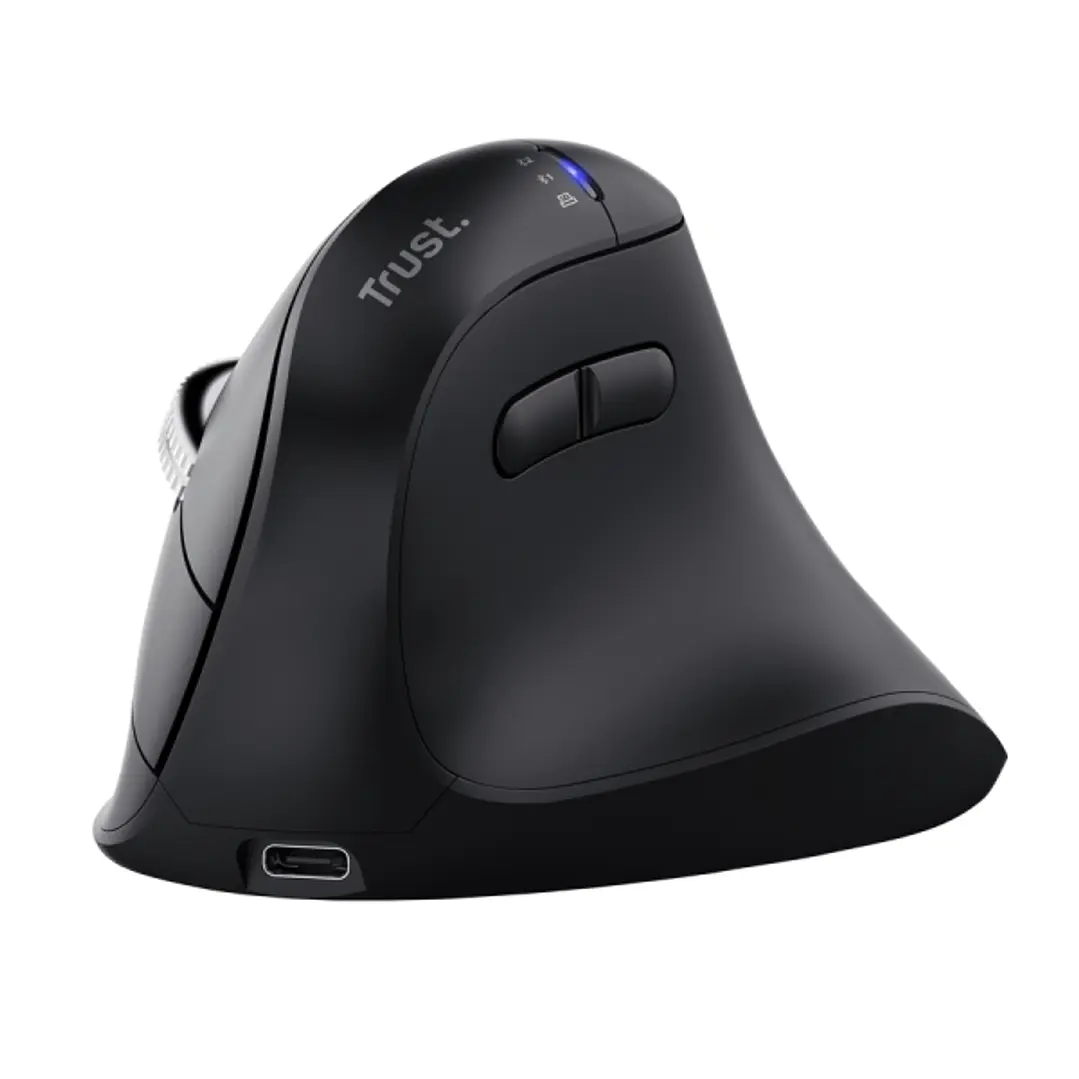 Trust Vyran Raton Inalambrico Ergonomico - Ajustable hasta 4800dpi - Bluetooth - Recargable - Receptor USB-A - Adaptador USB-C - Multidispositivo - Cl 1