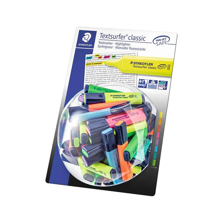 Staedtler Textsurfer Classic 364 Expositor de 100 Marcadores Fluorescentes - Punta Biselada 1 - 5 mm Aprox - Secado Rapido - Colores Surtidos 1