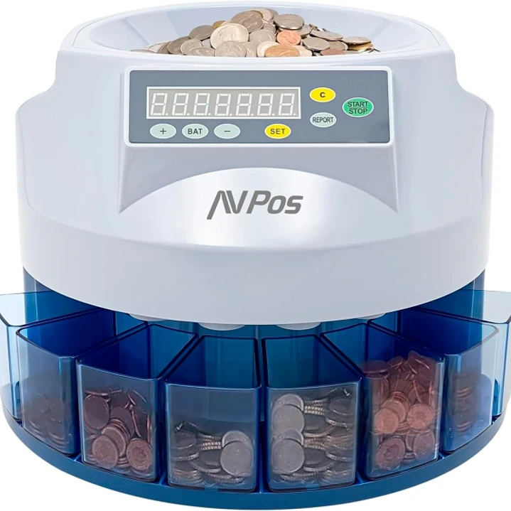 AVPos Contador/Clasificador de Monedas  CCM6 - Monedas Desde 1 Centimo Hasta 2 Euros - Color Blanco/Azul 1