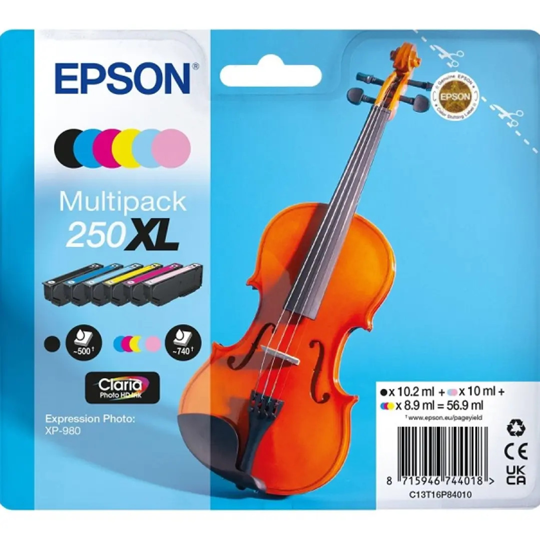 Epson 250XL Pack de 6 Cartuchos de Tinta Originales - C13T16P84010 1