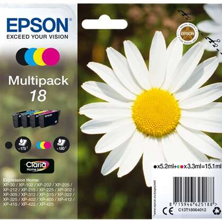 Epson T1806 (18) Pack de 4 Cartuchos de Tinta Originales - C13T18064012 1