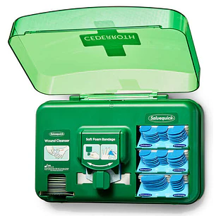 Cederroth Dispensador para el Cuidado de Heridas - Incluye diferentes Tamaños de Apositos Color Azul, Toallitas para Heridas y Venda Autoadherente