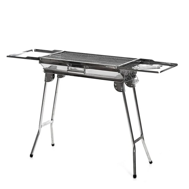 Innovagoods ExelQ Barbacoa Portatil de Acero Inoxidable - Plegable - Parrilla Extraible de 57X29cm - Asas de Transporte - Paraviento - Capacidad hasta 1