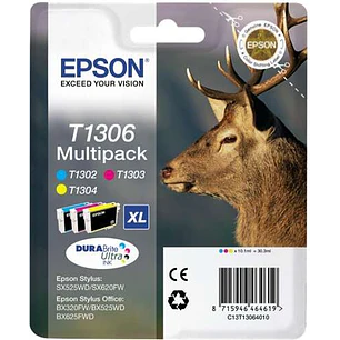 Epson T1306 Pack de 3 Cartuchos de Tinta Originales - Cian, Magenta, Amarillo - C13T13064012