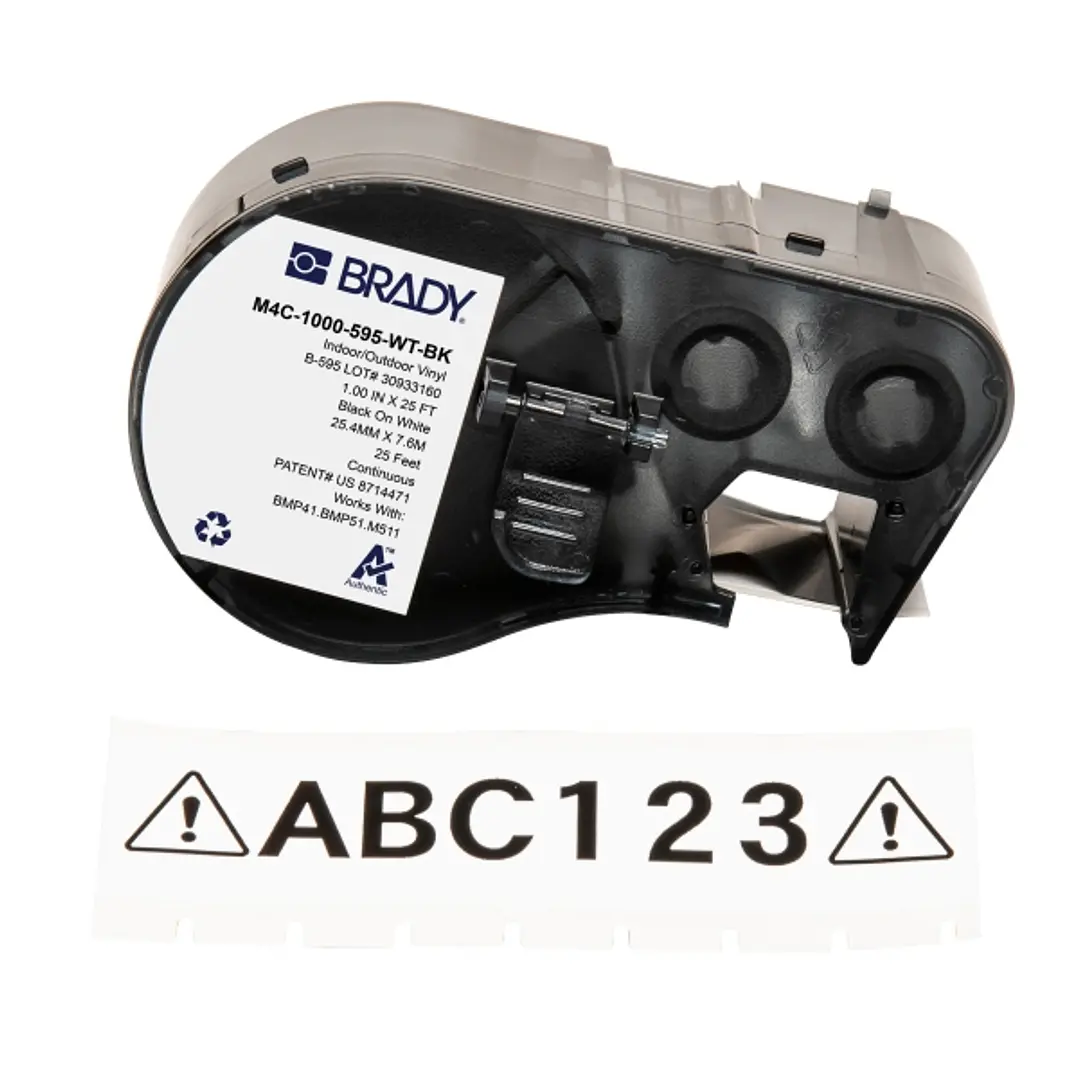 Brady M4C-1000-595-WT-BK Cinta de Etiquetas Original Vinilo - Texto Negro sobre Fondo Blanco - Ancho 25,40mm x 7,62m 1