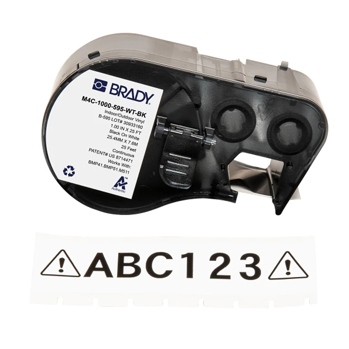 Brady M4C-1000-595-WT-BK Cinta de Etiquetas Original Vinilo - Texto Negro sobre Fondo Blanco - Ancho 25,40mm x 7,62m 1
