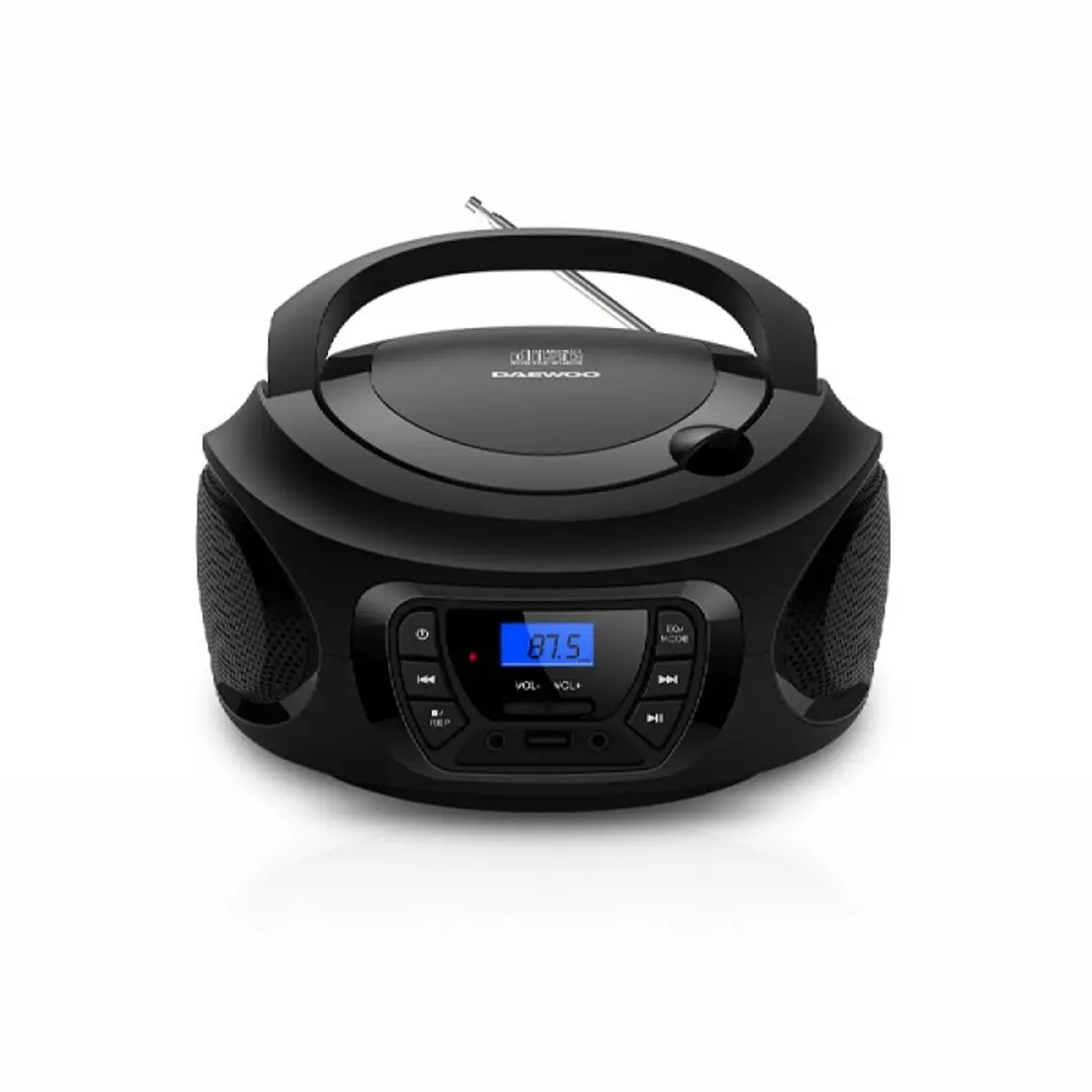 Daewoo Radio CD - USB - Jack 3.5mm - Bluetooth - Sintonizacion Automatica - Asa de Transporte - Pantalla LCD - Color Negro y Azul 1