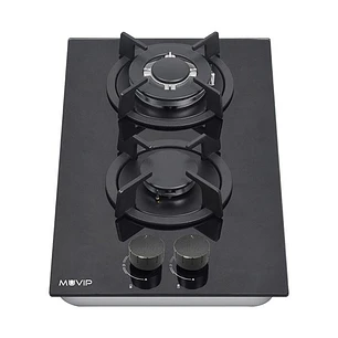Muvip MV0627 Cocina de Gas Encastrable - 2 Zonas de Coccion de 26cm - Quemador y Soportes de Hierro Fundido - Cristal Templado de Alta Resistencia - S
