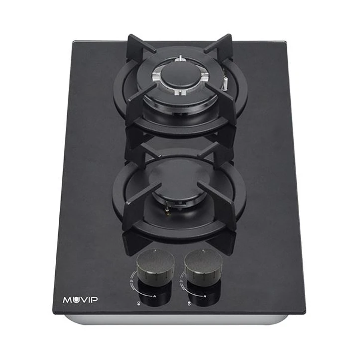 Muvip MV0627 Cocina de Gas Encastrable - 2 Zonas de Coccion de 26cm - Quemador y Soportes de Hierro Fundido - Cristal Templado de Alta Resistencia - S 1