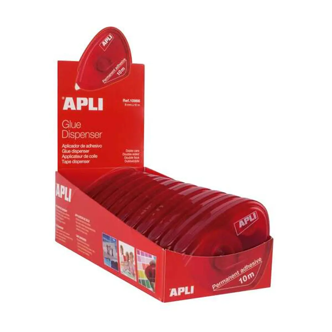 Apli Expositor de 10 Aplicadores de Adhesivos Doble Cara 8 mm x 10 m 1
