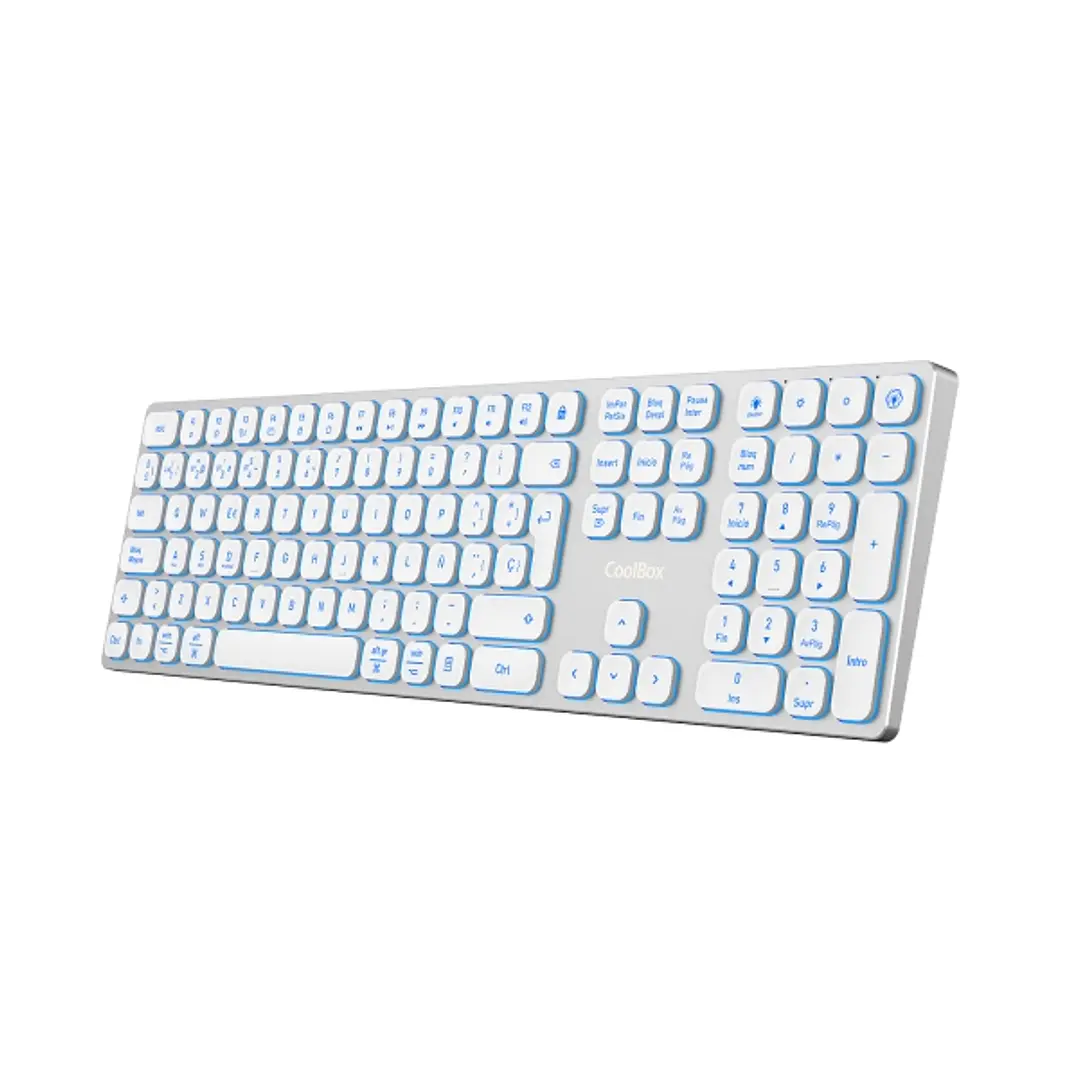 Coolbox Moonlight B431 Teclado Inalambrico - RF 2.4G y Bluetooth 5.1 - Teclas ABS Redondeadas Silencioso - Retroiluminado con 7 Colores - Bateria Reca 1