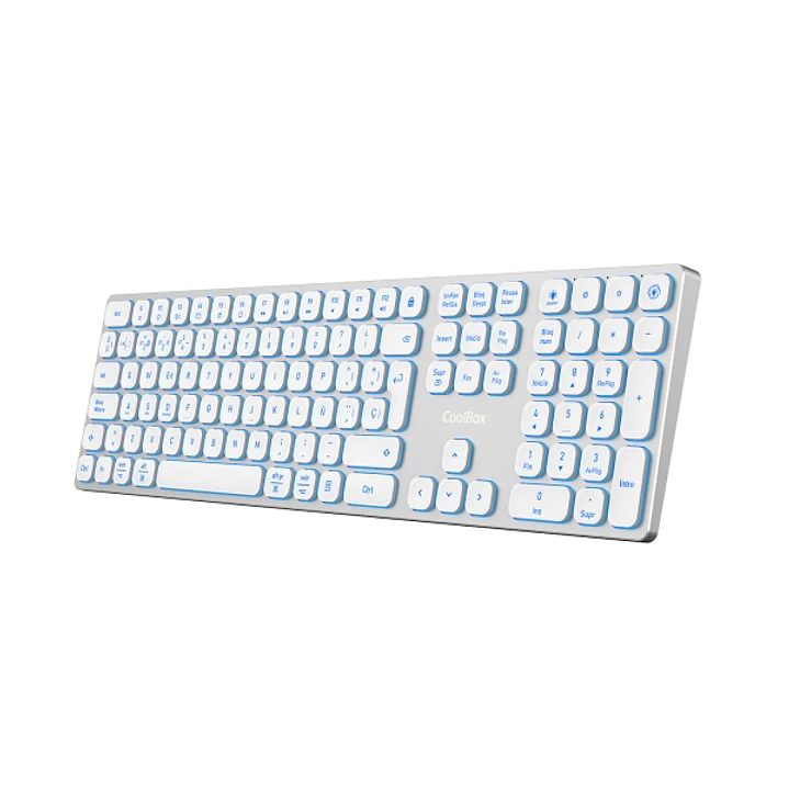 Coolbox Moonlight B431 Teclado Inalambrico - RF 2.4G y Bluetooth 5.1 - Teclas ABS Redondeadas Silencioso - Retroiluminado con 7 Colores - Bateria Reca 1