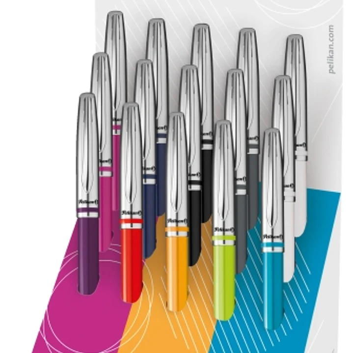 Pelikan Jazz Classic Expositor con 15 Boligrafos Retractiles - Trazo de 1mm - Mecanismo de Giro - Capuchon y Clip Cromados - Recambio 337M Negro - Col 1