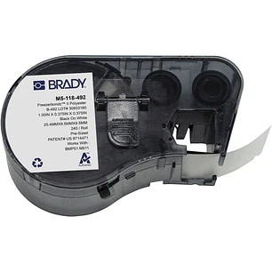 Brady M5-118-492  Cinta de Etiquetas Original Poliester Ultrafinas para Laboratorio - Texto Negro sobre Fondo Blanco - Ancho 25,40mm x Alto 9,53mm