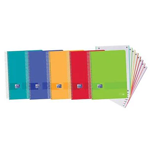 Oxford Europeanbook 8 Live & Go Pack de 5 Cuadernos Espiral Formato A4+ Cuadriculado 5x5mm - 160 Hojas Microperforadas con 4 Taladros - Tapa de Plasti